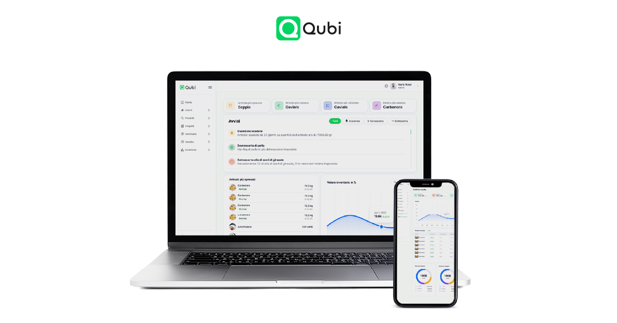 Dimostrazione di dispositivi mobili da cui si può utilizzare Qubì, software per il calcolo del food cost.